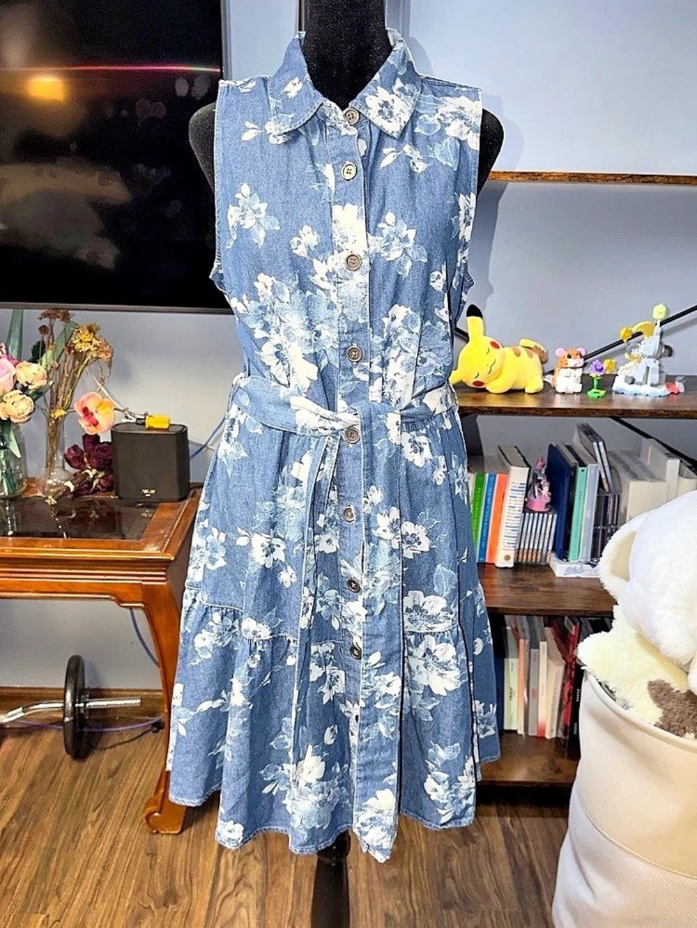 Given Kale Floral Denim Midi Dress